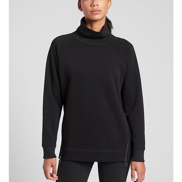 Athleta Tops - ATHLETA Cozy Karma Funnel Neck Zipper Side Sweatshirt Black Small S